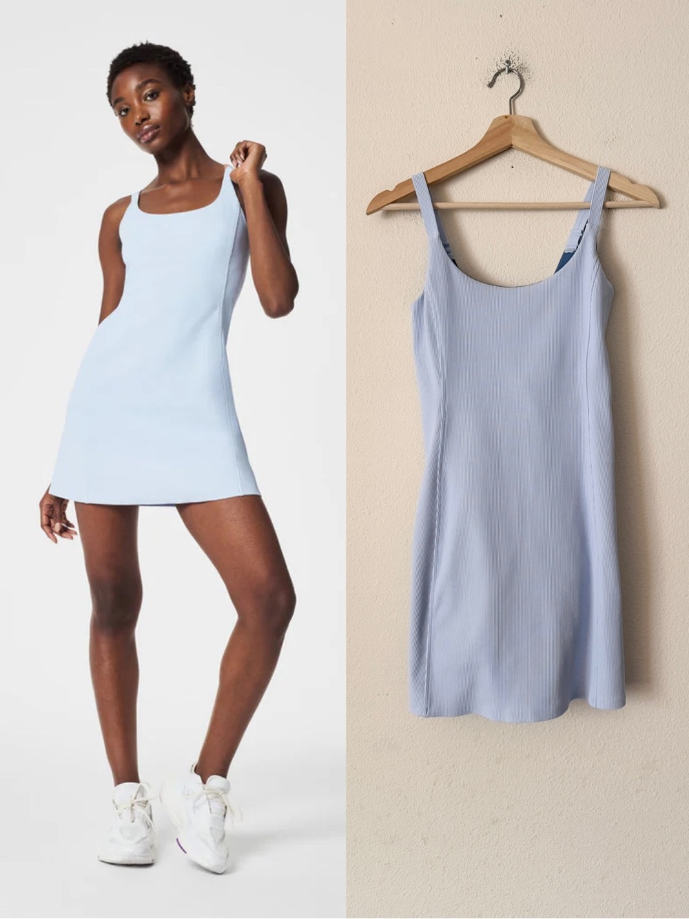 Spanx XS The Get Moving Easy Access ribbed straight dress in Oxford blue
